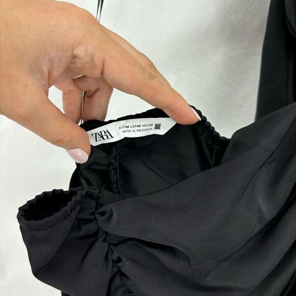 ZARA Women’s Medium Black Halter Ruching Bodysuit Tank Top One Piece - Picture 8 of 11